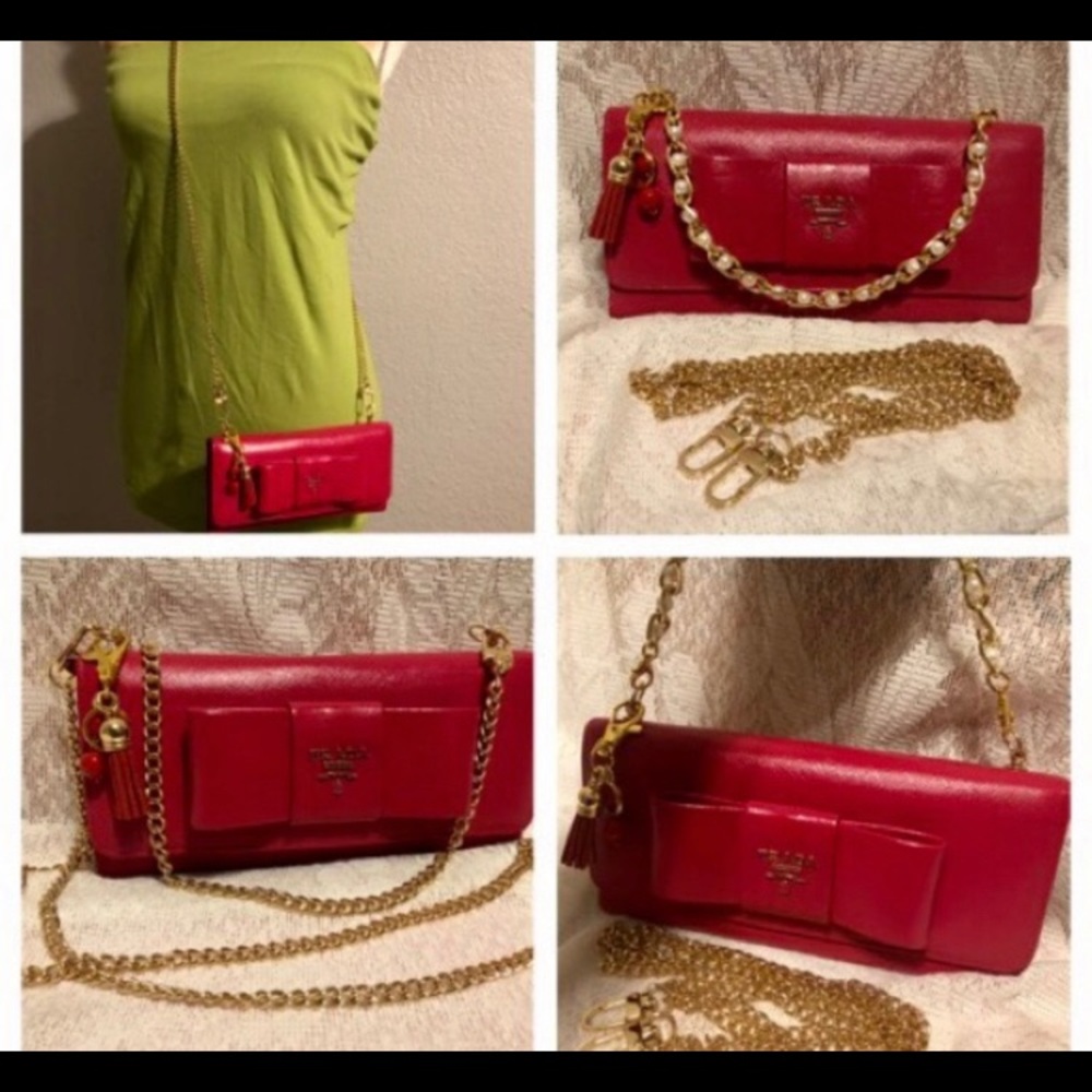 💕Authentic Prada Saffiano Bow Chain Wallet